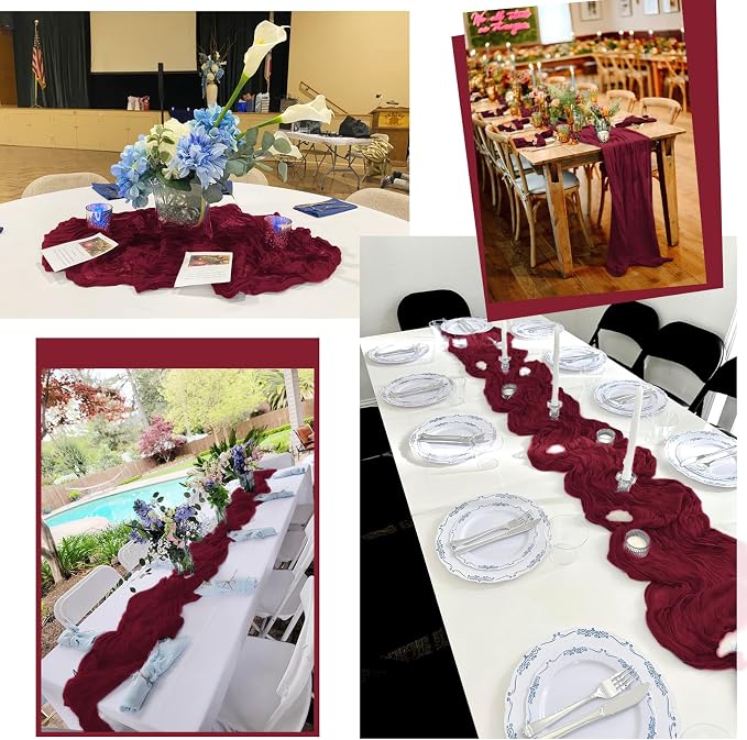 15 Pack Burgundy Table Runners 17 x 108inch Cheesecloth Table Runner Boho Gauze - Image 7