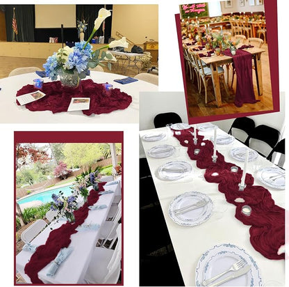 15 Pack Burgundy Table Runners 17 x 108inch Cheesecloth Table Runner Boho Gauze - Image 7
