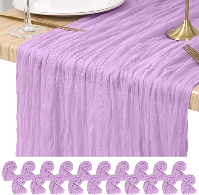 Pesonlook Cheesecloth Table Runner Light Purple, 20 Pack 17.7x108 inch by Pesonlook