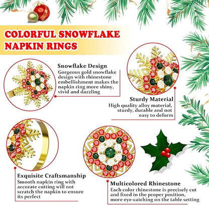 ZeeDix Christmas Colorful Snowflake Napkin Rings Set of 6, Napkins Ring for Dinning Table - Rustic Dinner Tables Decoration for Wedding Receptions Christmas Thanksgiving Holiday Party Dinner Parties