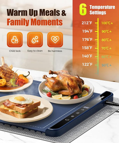 Warming Mat for Food, 36x15 Inch, Dark Blue, Fast Heat, Child Lock | Includes - Image 3