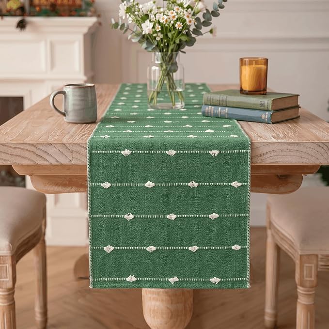 Artoid Mode Green Farbic Rustic Cotton Woven Table Runner, Farmhouse Christmas by ArtoidMode