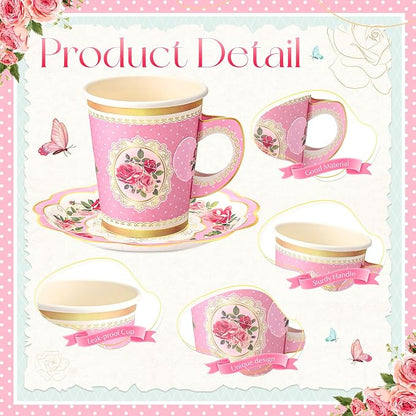 Tioncy 100 Pcs Tea Party Decorations Include 50 Pieces 9 oz Paper Tea Cups - Image 3