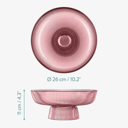 Navaris Decorative Fluted Coloured Glass Bowl - Fruit Snacks Sweets Centerpiece Dish - 26cm Diameter - Red Tinted