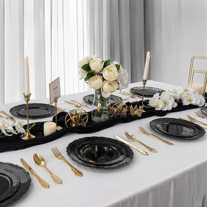 DaYammi 60PCS Black Plastic Plates, Heavy Duty Black Disposable Plates Premium - Image 3