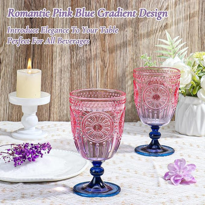 XUWAIDSGN 24Pcs Plastic Vintage Wine Glasses 13.5oz Reusable Embossed Goblet - Image 2