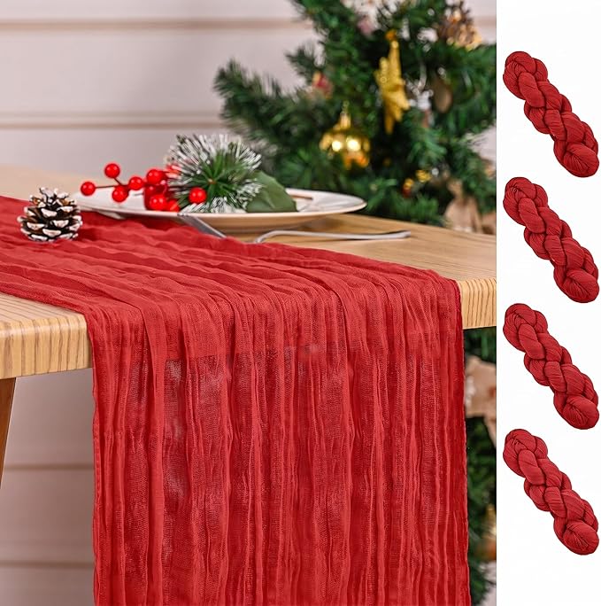 4 Pack Red Table Runner 17 x 108inch Cheesecloth Table Runner Boho Gauze Table by Lumaycens