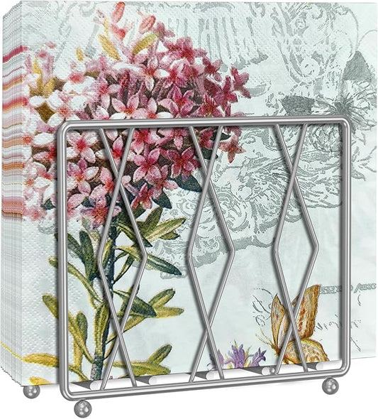 Napkin Holder for Table, Modern Metal Napkin Holders for Paper Napkins & Kitchen Dining & Countertops, Cocktail Upright Napkin Holder Dispenser Suitable for All Room Decors (Small, Silver)