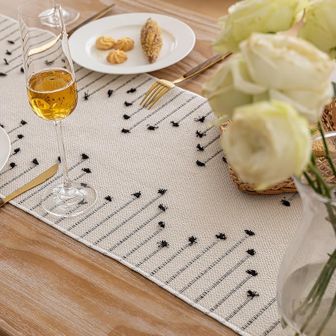 Joyfol Day Boho Table Runner, Farmhouse Stripe Cotton Table Runners - Image 7