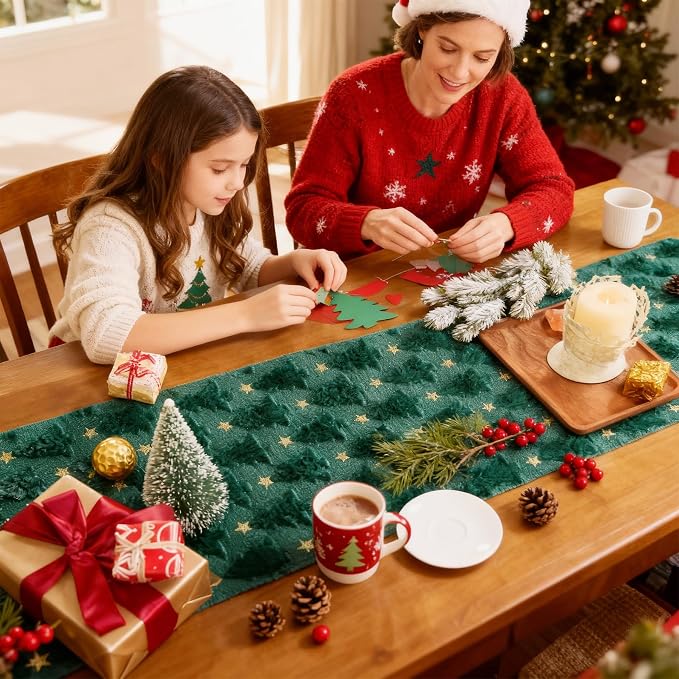 Christmas Trees Table Runner Soft Plush Faux Fur Green Tree - Image 3