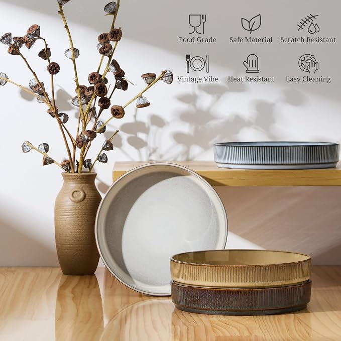 E-far Pasta Bowls Set of 4, 35oz Large Salad Bowl Plate - Image 5