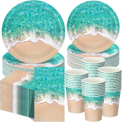 Funnymoom 250 Pcs Beach Party Decoration Ocean Waves Paper Plates Napkins and by Funnymoom