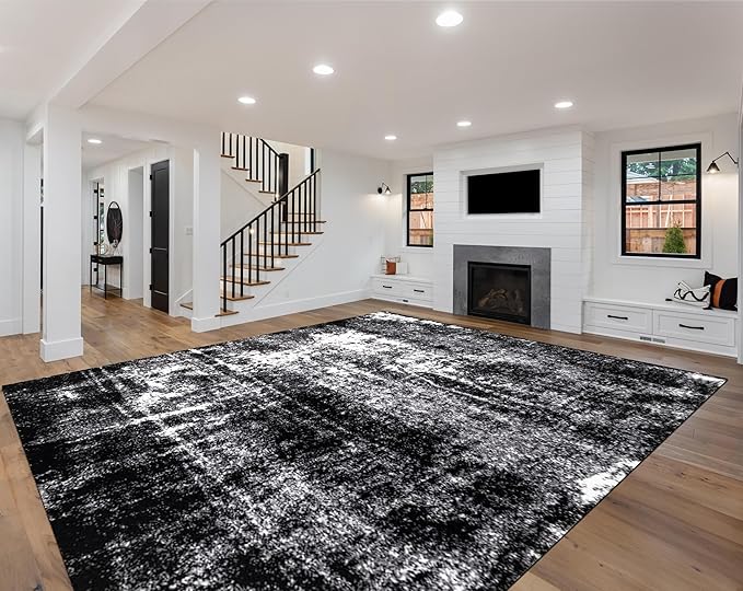 Keen Home Design Area Rugs - 12x15 Non-Shedding, Abstract Rugs for Kitchen, Living Room, Bedroom, Dining Room, Entryway - Size: 12' x 15', Abstract Black