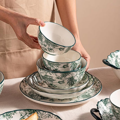 Ceramic Dinnerware Set, Floral Plates and Bowls Sets, Microwave & Dishwasher - Image 4