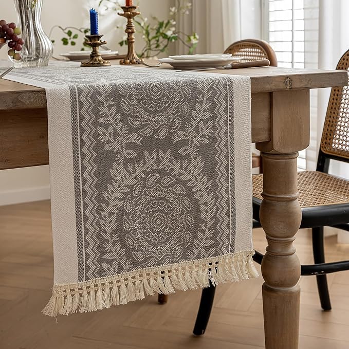 Farmhouse Boho Rustic Neutral Table Runner Decor by QGENUINE
