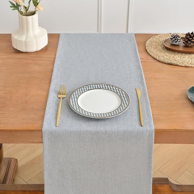 Wracra Linen Table Runner, Burlap Sliver Grey Table Runners 90 Inches Long | - Image 4