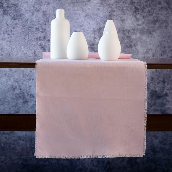 Pink Linen Table Runner with Fringe- 14x48 inches Long, 100% Pure Linen Runner by LinksloveHome