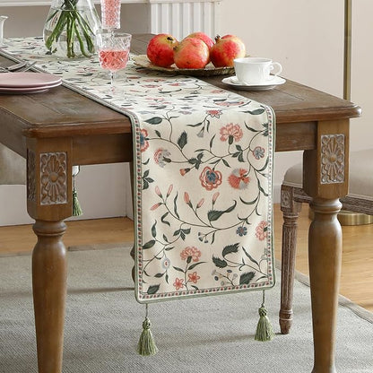Designer Vintage Linen Long Table Runner, Floral Pattern, Dining Table - Image 2