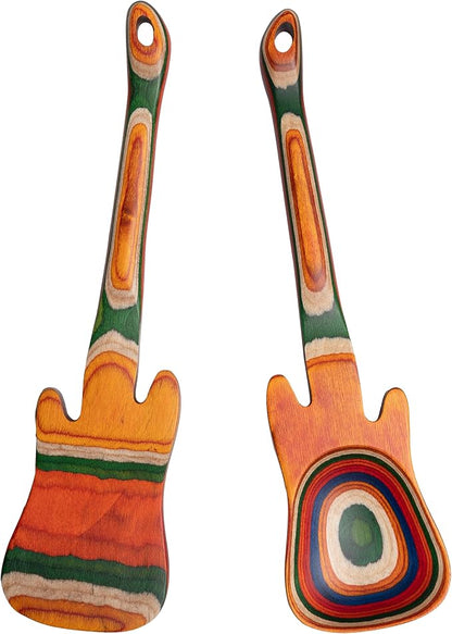 Pakkawood 12 inch Guitar Cooking Spoons and Spatula Set, Long Handle Flat by ZAROCRUS