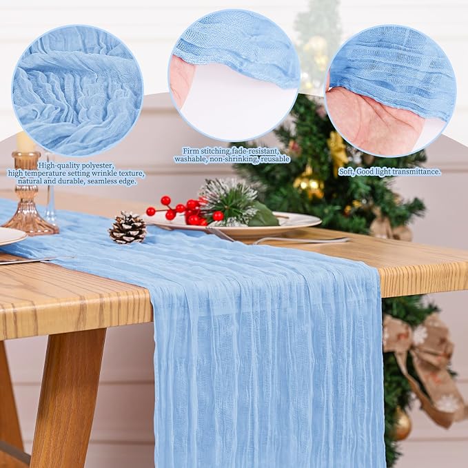 4 Pack Light Blue Table Runner 17 x 108inch Cheesecloth Table Runner Boho Gauze - Image 5
