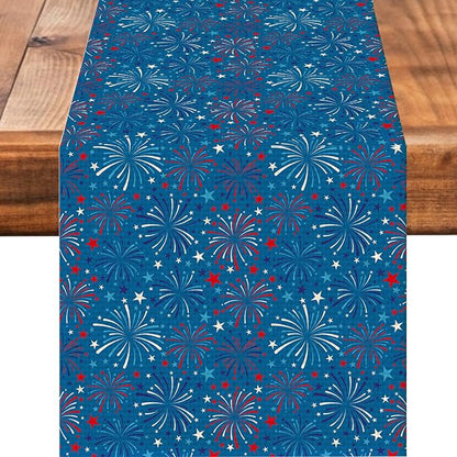 4July Blue Firework Burlap Table Runner Seasonal Spring Fall Kitchen Dining by Worltoldb