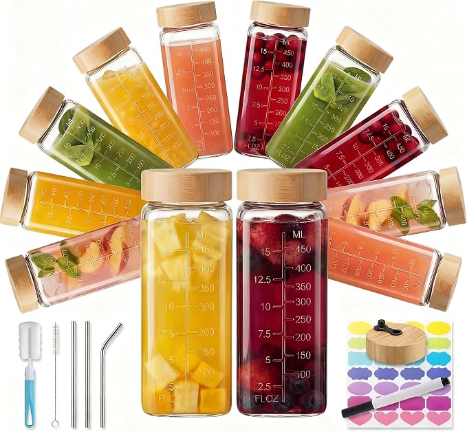 16 oz Square Glass Juice Bottles by HomArtist