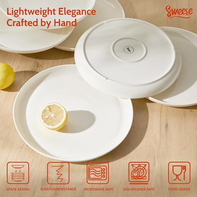 Sweese Porcelain Dinner Plates Set of 6, 10 Inch Lightweight Round Dish Set - Image 4