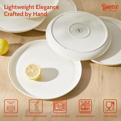 Sweese Porcelain Dinner Plates Set of 6, 10 Inch Lightweight Round Dish Set - Image 4