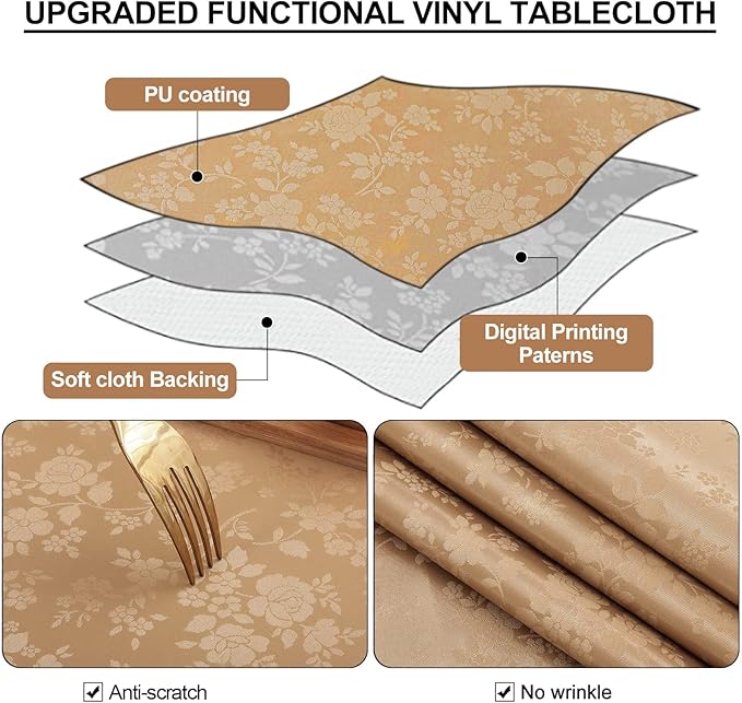Smiry Square Table Cloth, Waterproof Heavy Duty Vinyl Tablecloths, Wipeable Washable Table Cover for Kitchen and Dining Room (Brown, 54" X 54")