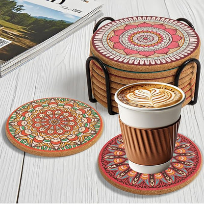 Cork Coasters Set of 8 with Holder, Colorful Cup Coaster - Image 3