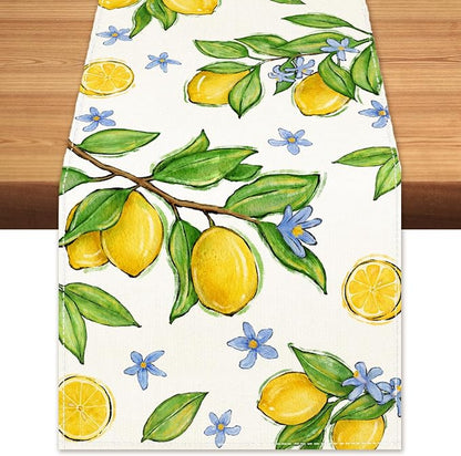 Summer Amalfi Coast Lemon Fruit Table Runner Green Leaves Burlap Table Runners by BEAUTYROMANCEFORYOURLIFE