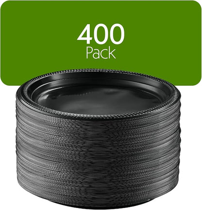 PLASTICPRO 400 PCS Black Plastic Plates Light Weight 10'' Inch Plastic Dinner - Image 4