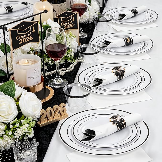 WELLIFE 210Pcs Black Plastic Dinnerware - Image 4