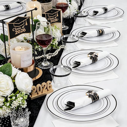 WELLIFE 210Pcs Black Plastic Dinnerware - Image 4