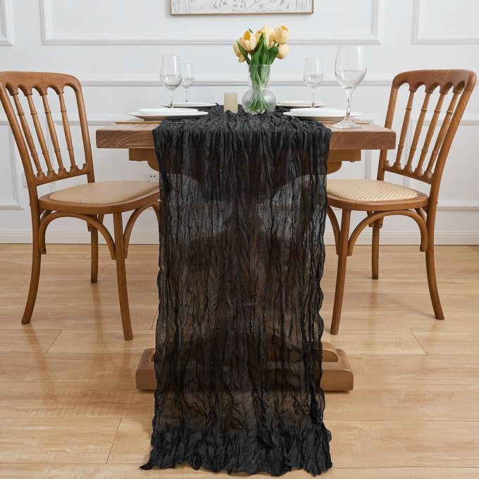 Asee'm 3pcs Black Cheesecloth Table Runner Summer 10FT Boho Gauze Rustic | - Image 6