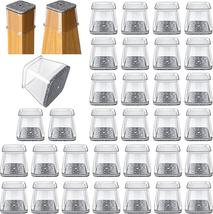 32 Pcs Square Chair Leg Protectors for Hardwood Floors,Felt Furniture Floor Protectors with Silicone Caps, Large Size (Fits Chair Legs with Side Length: 1-1/16'' to 1-5/8'')