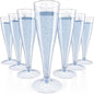 JOLLY CHEF 100 Pack Plastic Champagne Flutes Disposable 4.5 oz Blue Glitter Plastic Champagne Glasses Suitable for Wedding, Thanksgiving Day, Christmas