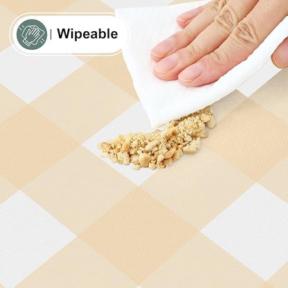misaya Rectangle Waterproof Vinyl Table Cloth, Buffalo Flannel Backed Tablecloth, Wipeable Plastic Table Cover for Dinner, Kitchen, Outdoor (52" x 70", Beige and White)