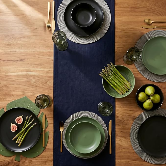Solino Home 100% Pure Linen Table Runner Navy, Fete 14 x 144 Inch Long | Table - Image 3