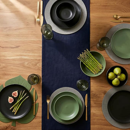 Solino Home 100% Pure Linen Dining Table Runner Navy, Fete 14 x 90 in Long | - Image 3