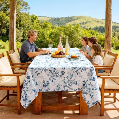 H.VERSAILTEX Linen Table Cloths Floral Printed Tablecloth Spill-Proof Waterproof Table Cover for Dining Buffet Feature Soft and Thick Fabric Wrinkle Free, 60 x 84 Inch, Retro Floral - Stone Blue