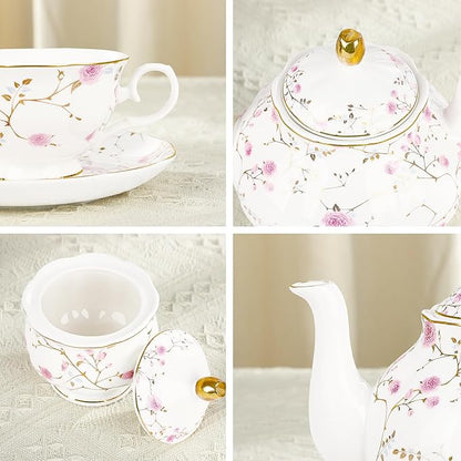 fanquare 21-Piece Gold Vine Floral Porcelain Tea Sets - Image 4