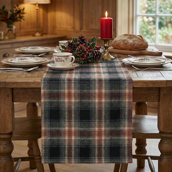 Artoid Mode Black Rust Farmhouse Plaid Retro Fall Table Runner, Autumn Rustic - Image 2
