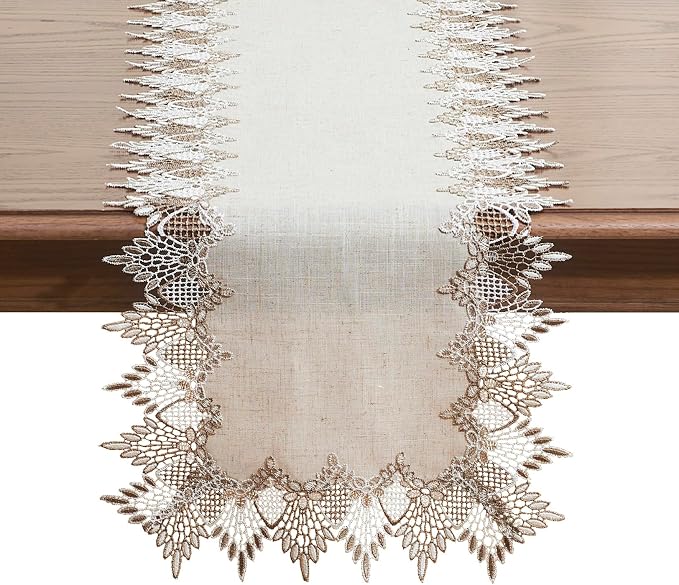 Natural Linen Table Runner 120 inches Beige Lace Coffee Table Runner | French by Raedan