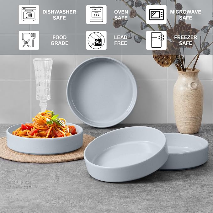 E-far Pasta Bowls Set of 4, 35oz Ceramic Large Salad Bowl Plates - Image 7