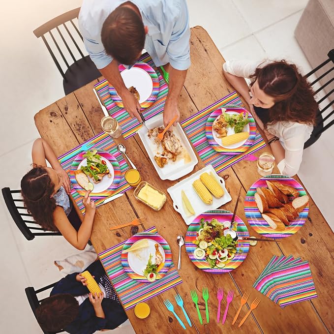 96 Pieces Mexican Fiesta Party Tableware Set - Image 6