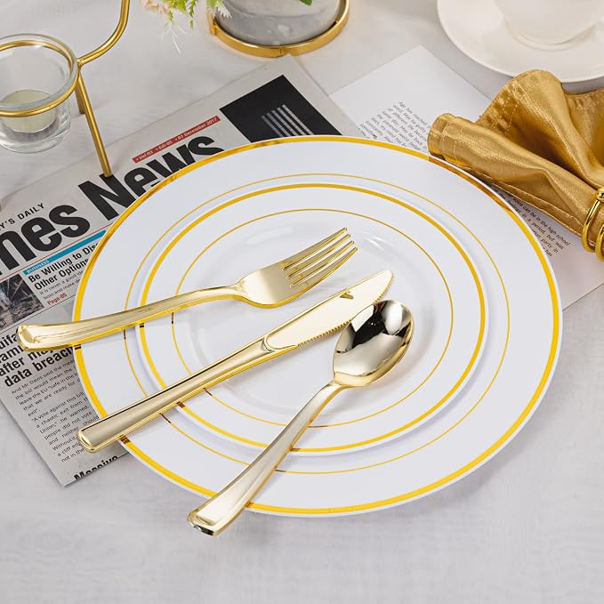 500PCS Gold Plastic Silverware, Disposable Plastic Cutlery/Utensils | Heavy - Image 7