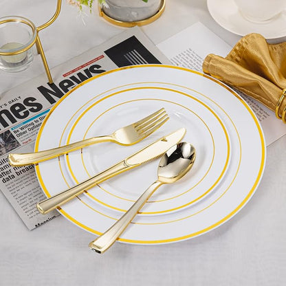 500PCS Gold Plastic Silverware, Disposable Plastic Cutlery/Utensils | Heavy - Image 7