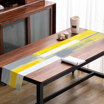 Mcalk Yellow Table Runner and Placemats Set of 6 Pieces, Modern Grey Placemats, Abstract Cloth Place Mats Indoor for Kitchen,Washable Linen Material for Dining Table