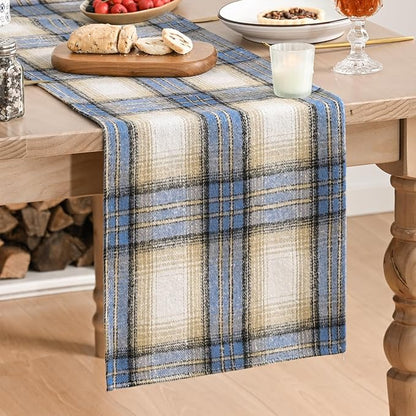 Artoid Mode Blue Light Coffe Farmhouse Plaid Spring Table Runner, Winter Rustic by ArtoidMode